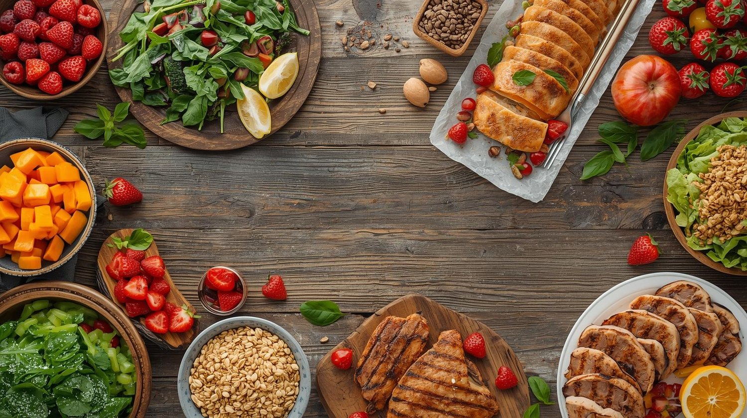 Table showing a range of healthy foods