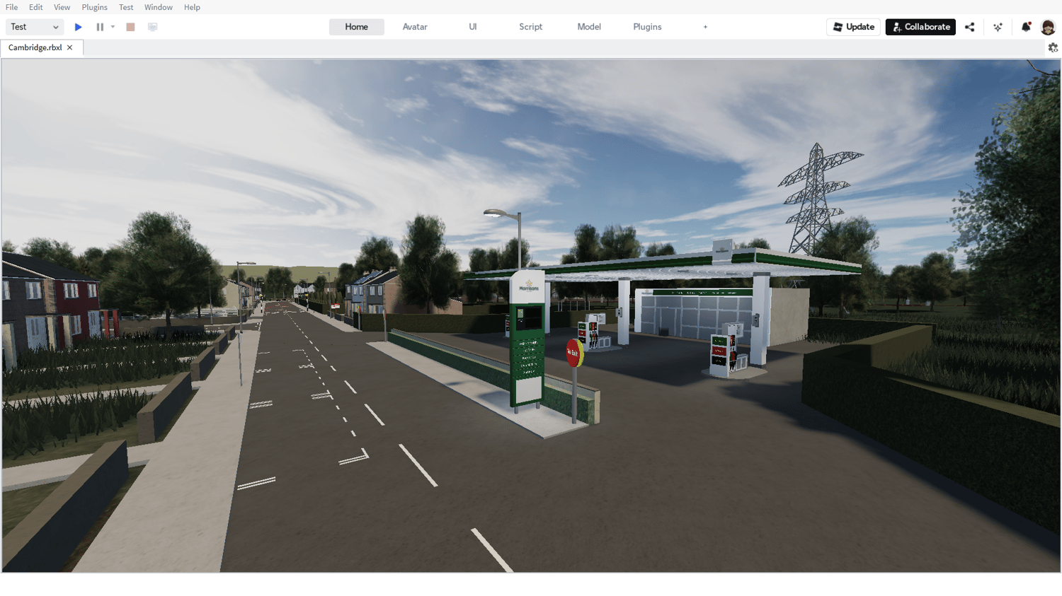 Park area with trees and benches in Cambridge city map