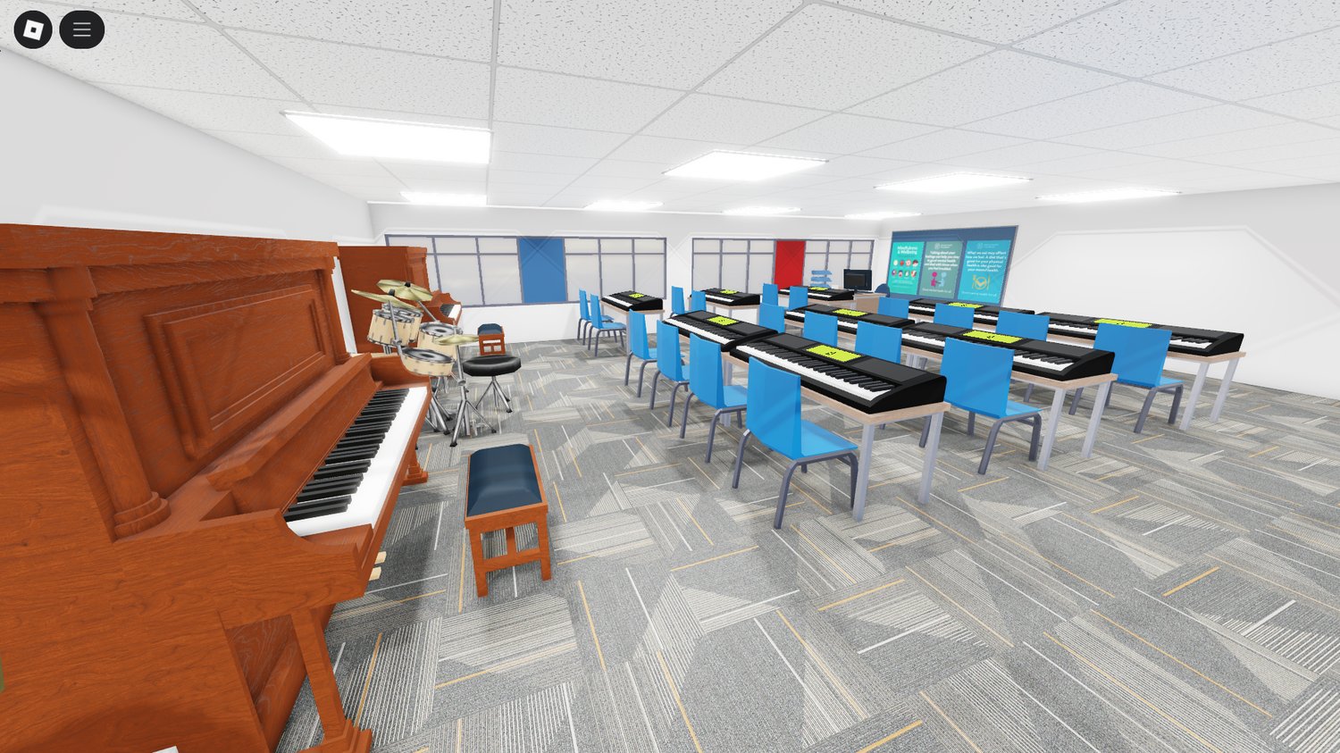 Aerial view of the luxurious Roblox school campus