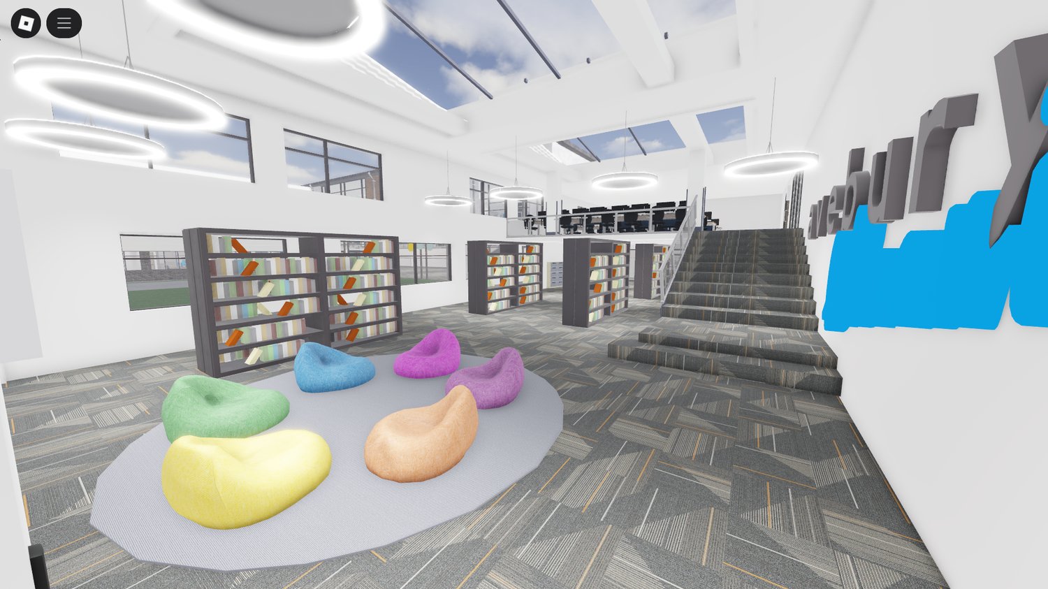 Administrative building with realistic office interiors