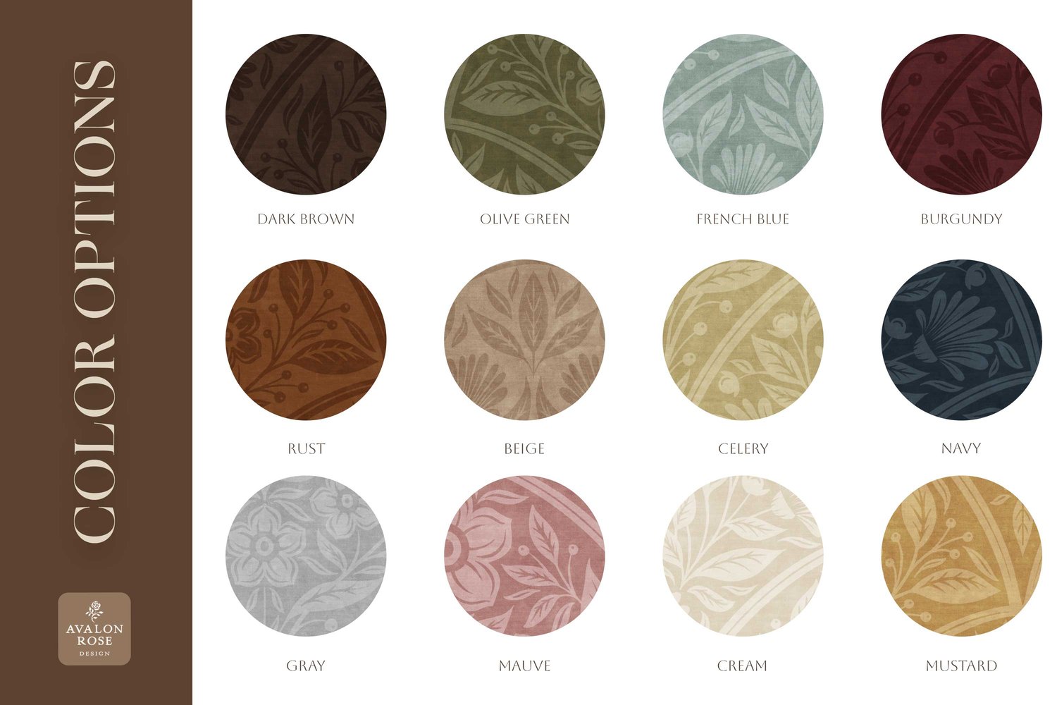 amless surface pattern design features vintage-inspired scalloped floral, historical color options