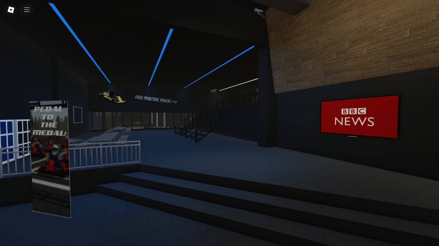 Indoor cart racing track with smooth corner sections