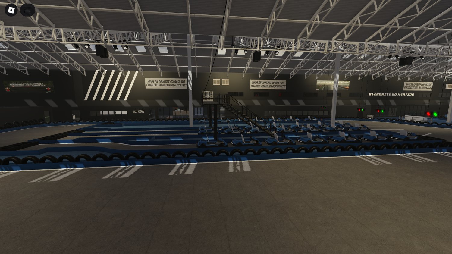 Wide indoor space showing full course environment