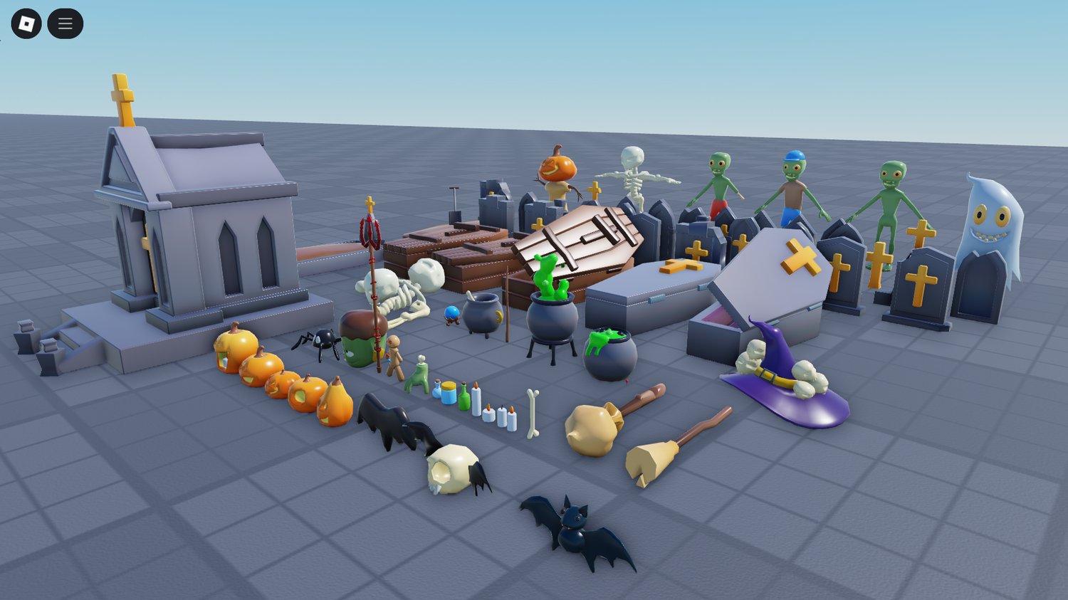 Low poly Halloween asset props displayed together