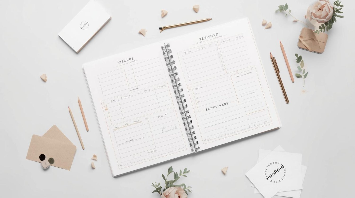 Flatlay of a planner with stationary, such as pens, paperclips, post it notes  surrounding it.