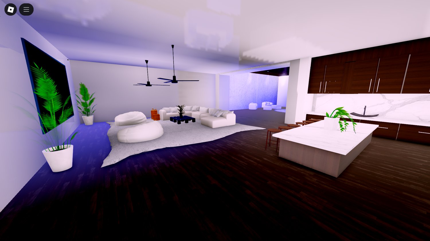 Outdoor patio area of modern house Roblox map
