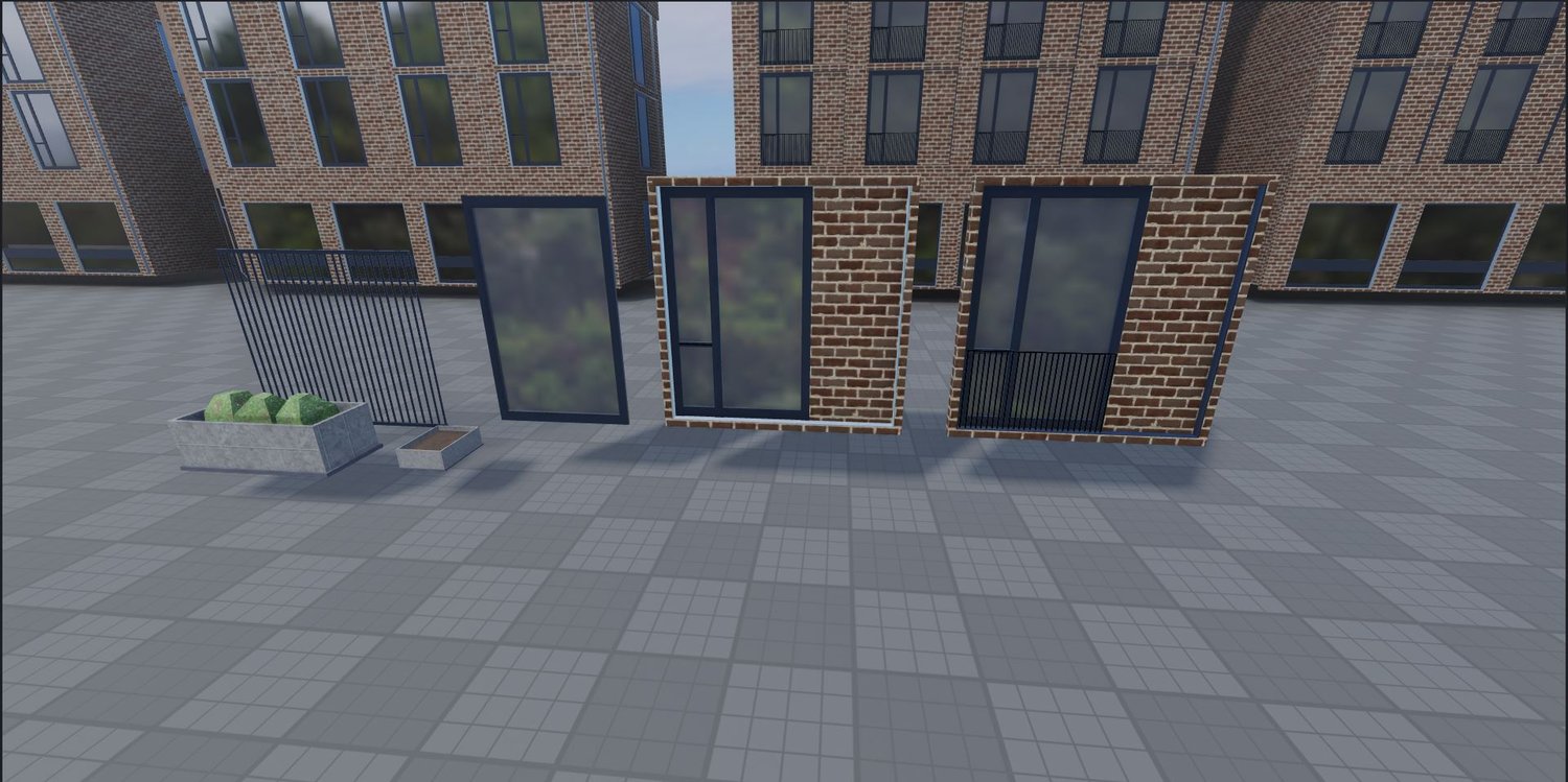 Roblox modular city set featuring modern apartment buildings