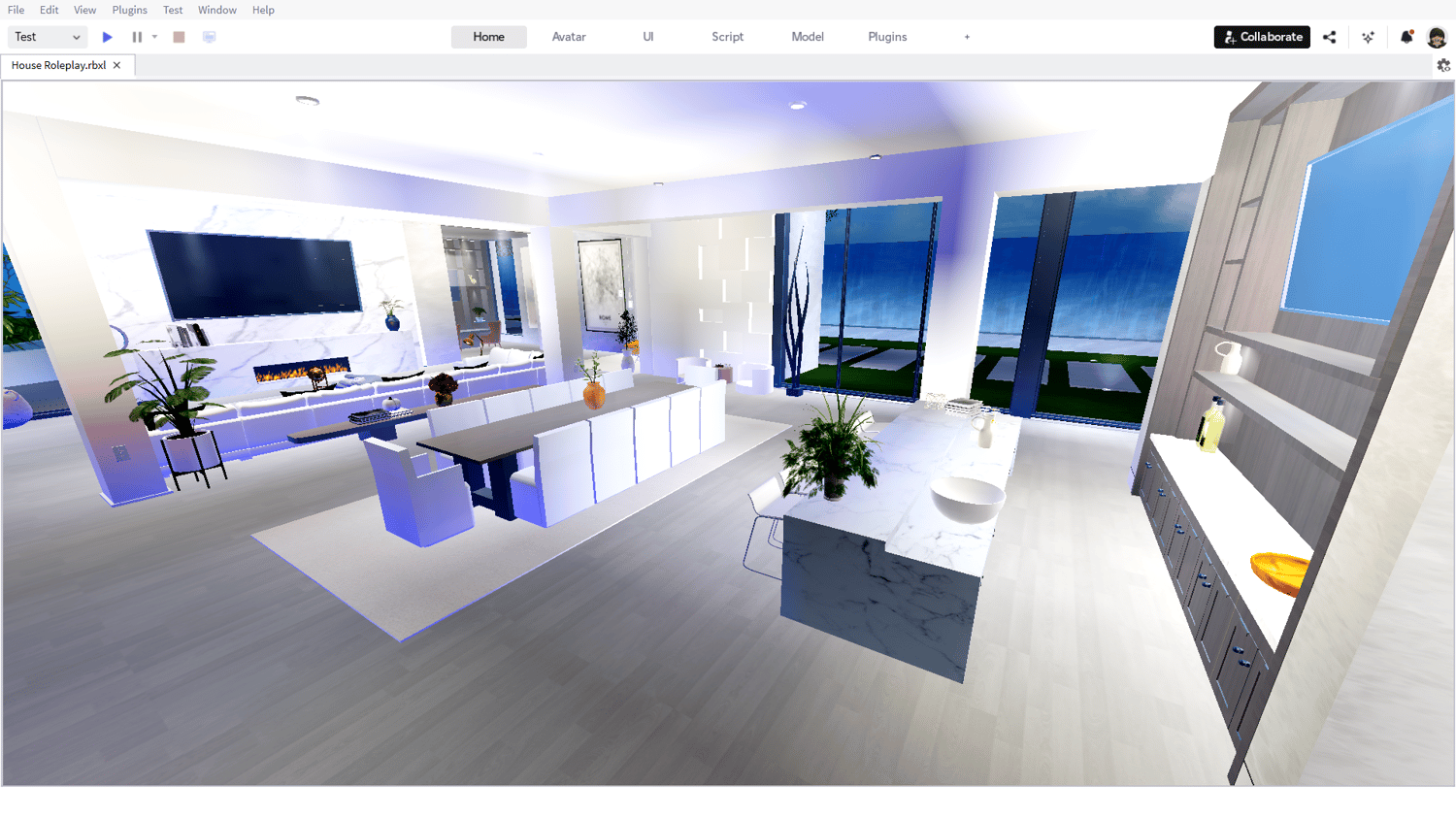 Kitchen and dining layout in realistic Roblox house