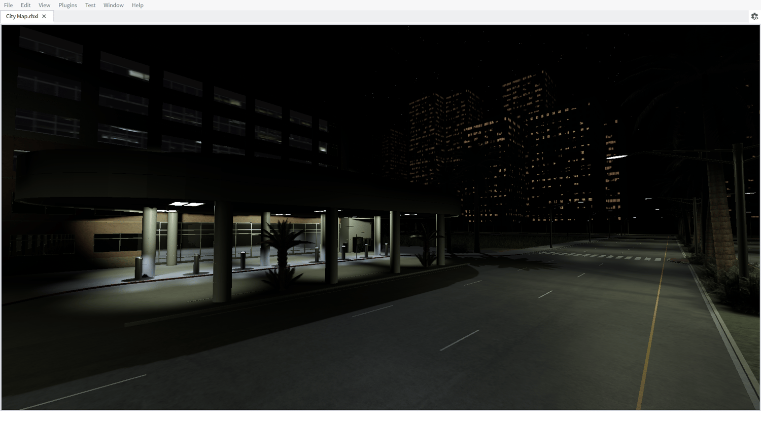 Residential building area with balconies and lights