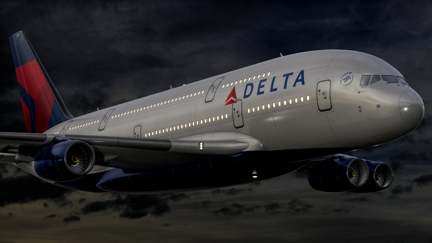 www.3dgtx.com - Animated Airbus A380-800 Airliner 3 - Delta Air Lnes - Highpoly - Image 2