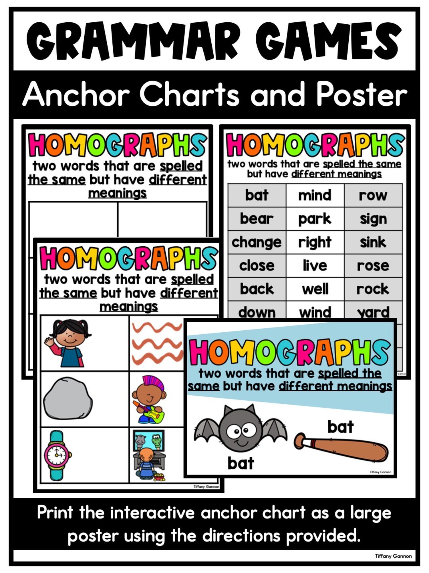 Homographs Games, Worksheets, and Anchor Charts | Grammar Games