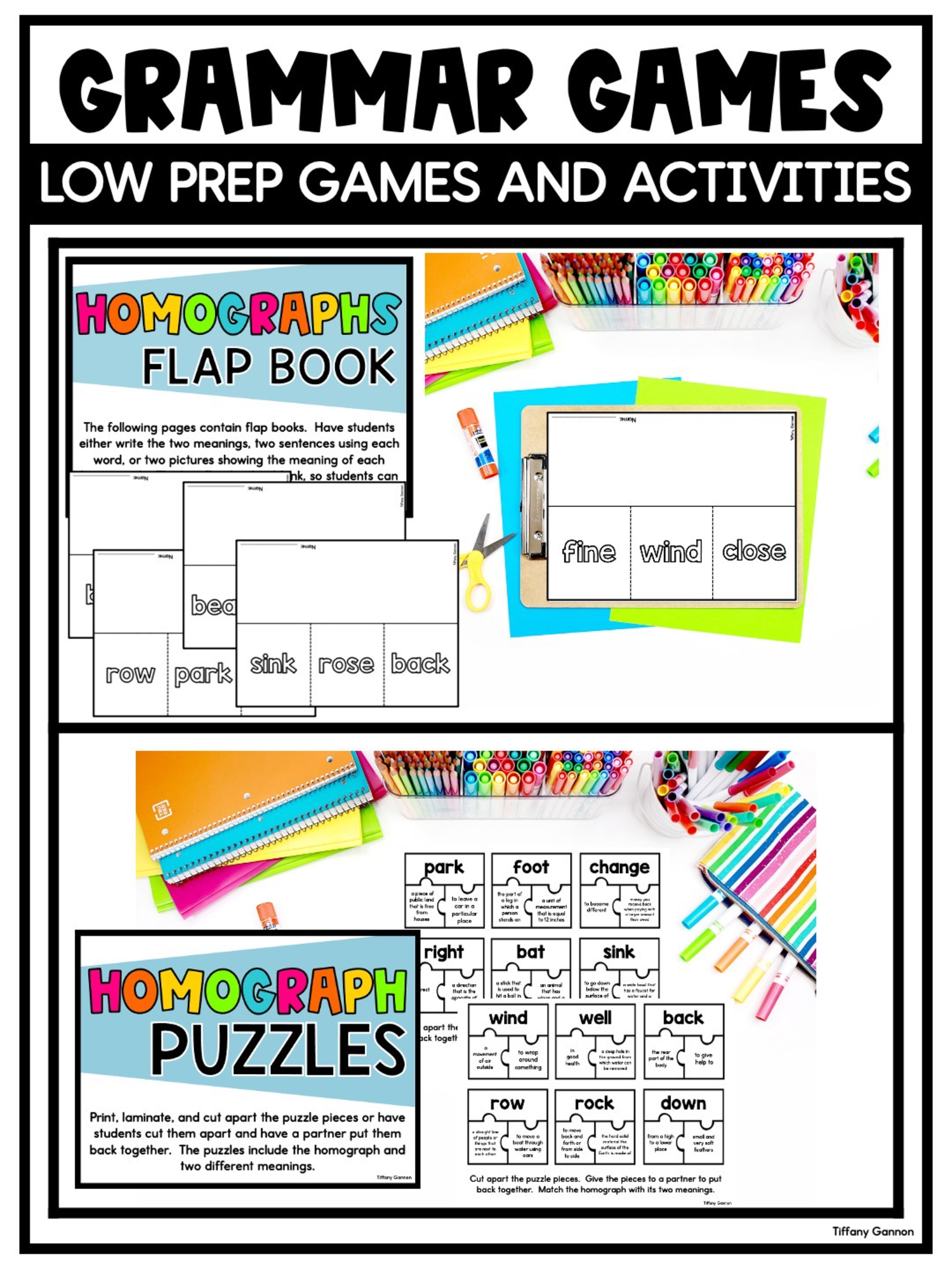Homographs Games, Worksheets, and Anchor Charts | Grammar Games