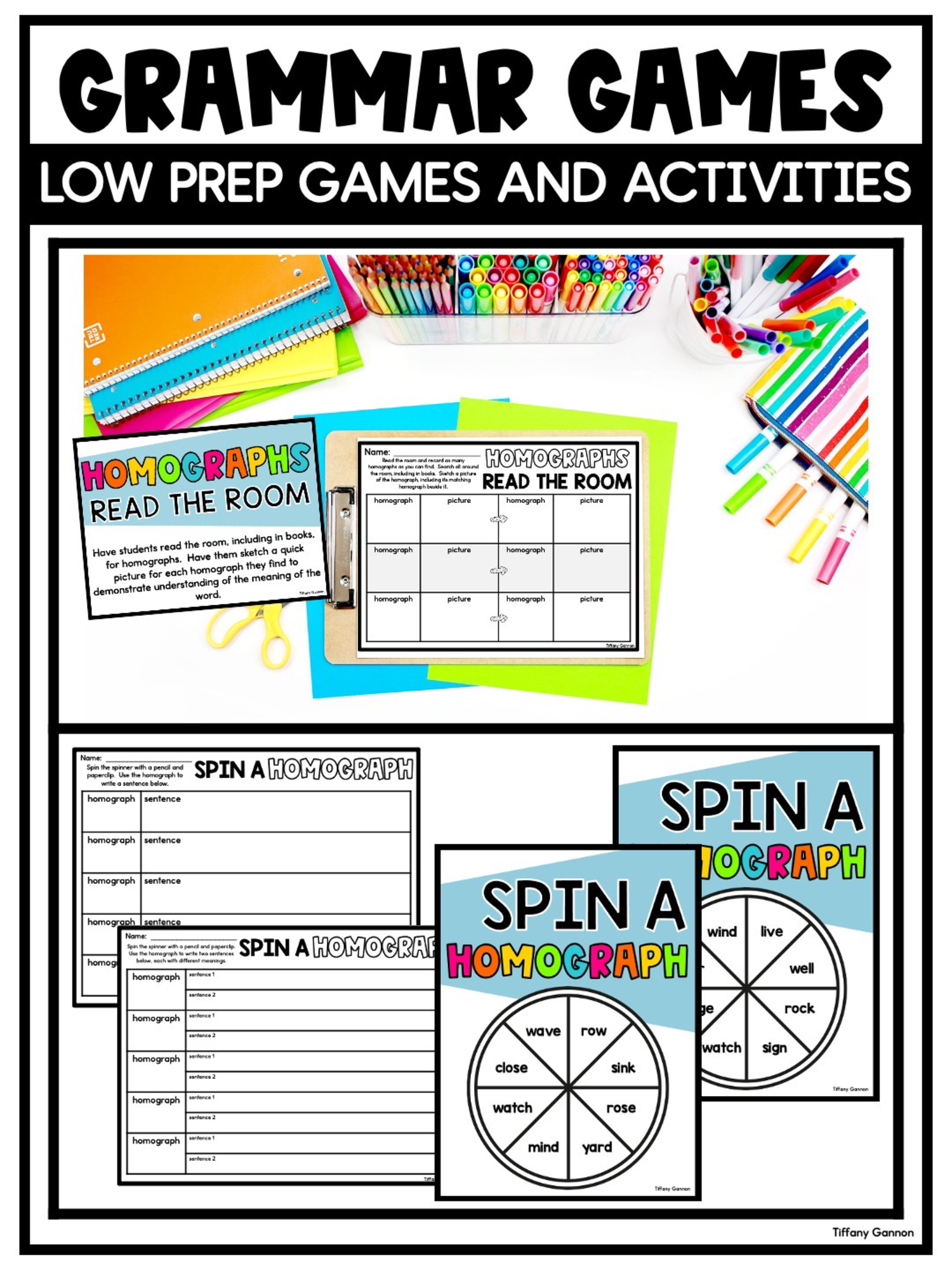 Homographs Games, Worksheets, and Anchor Charts | Grammar Games