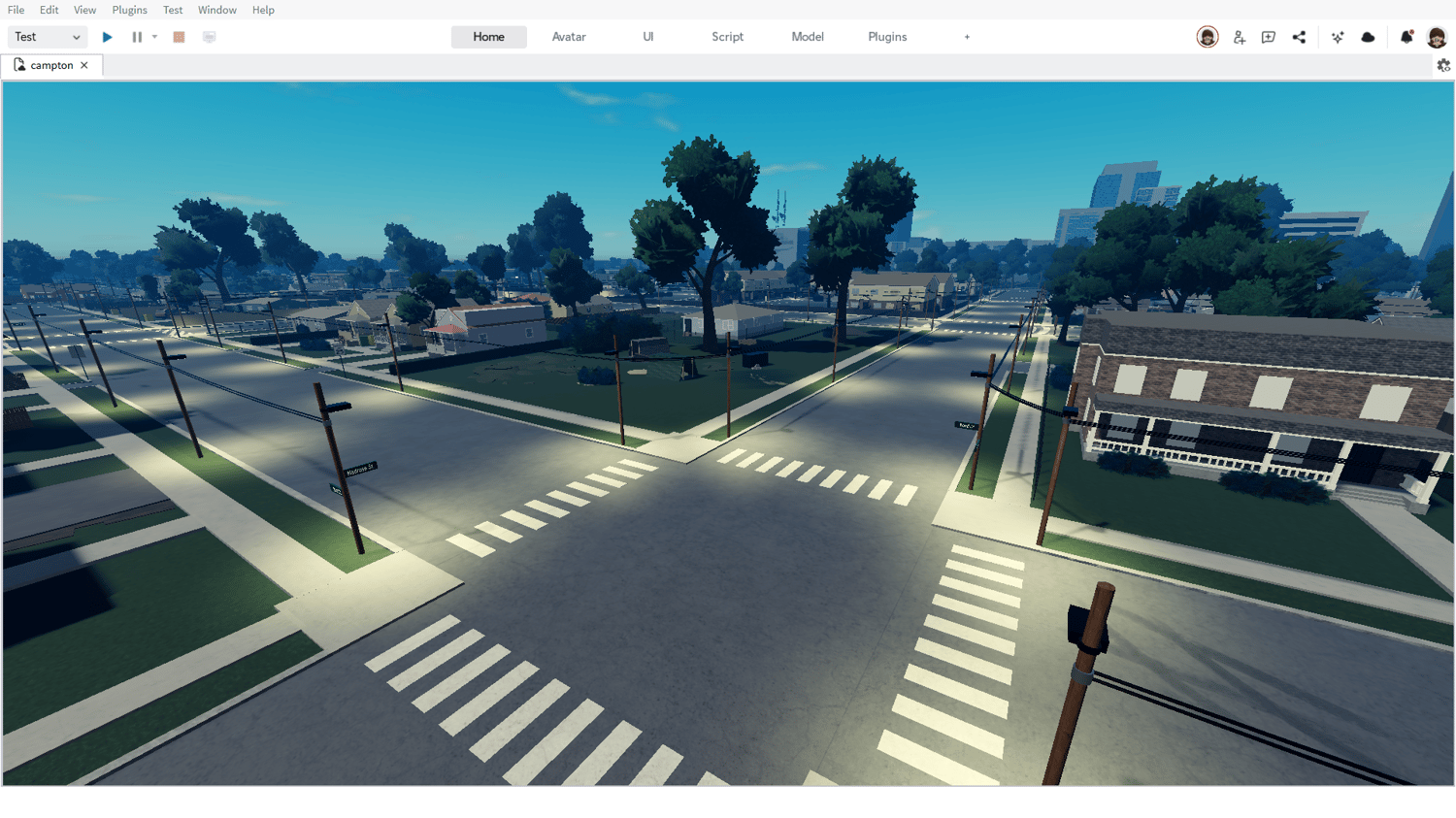 Public service buildings in Roblox city layout