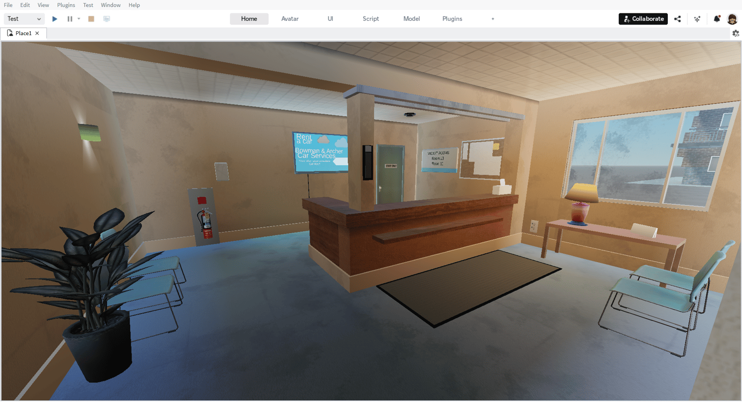 Countryside background behind motel exterior