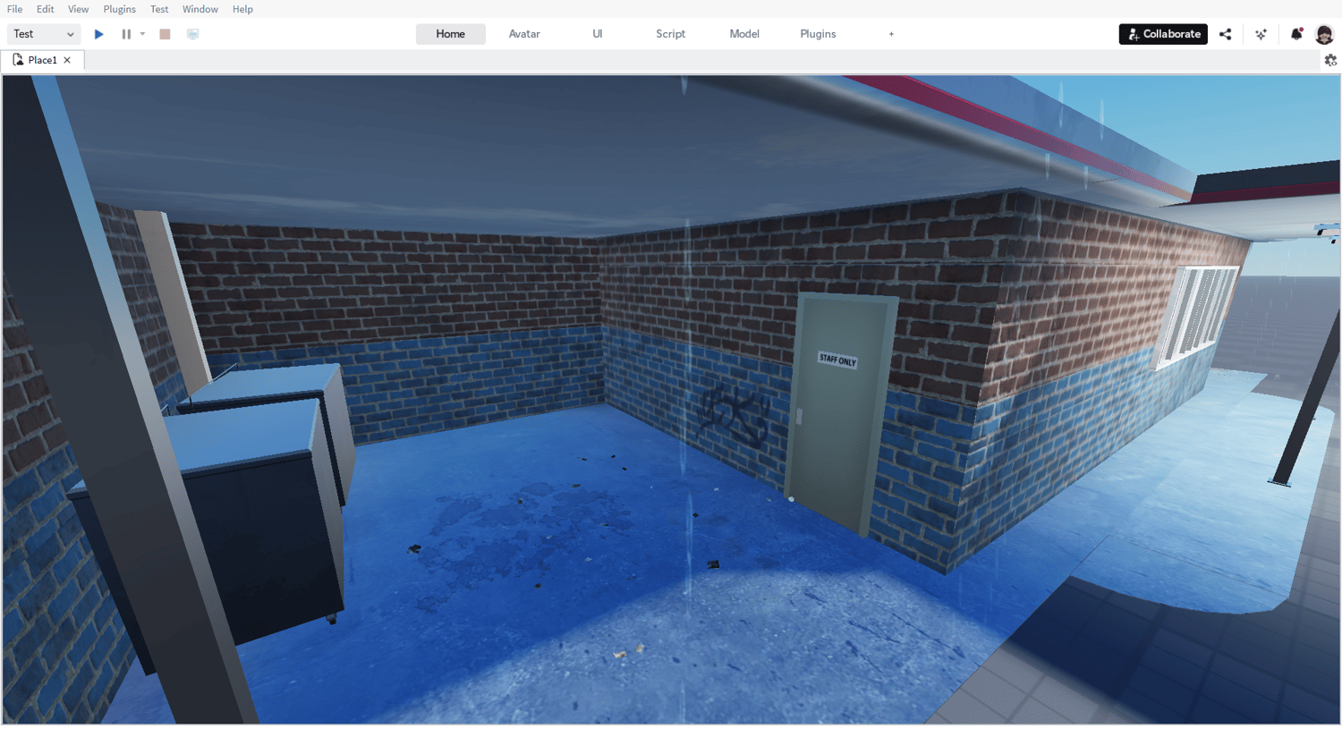 Parking lot and walkway outside motel building