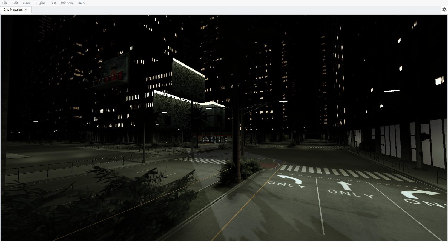 Roblox neon-lit city skyline at night