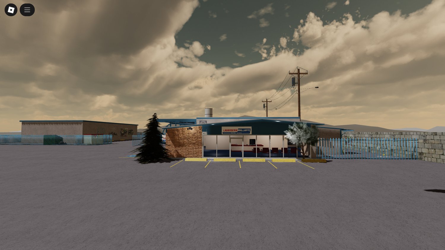 Roblox industrial facility exterior at night
