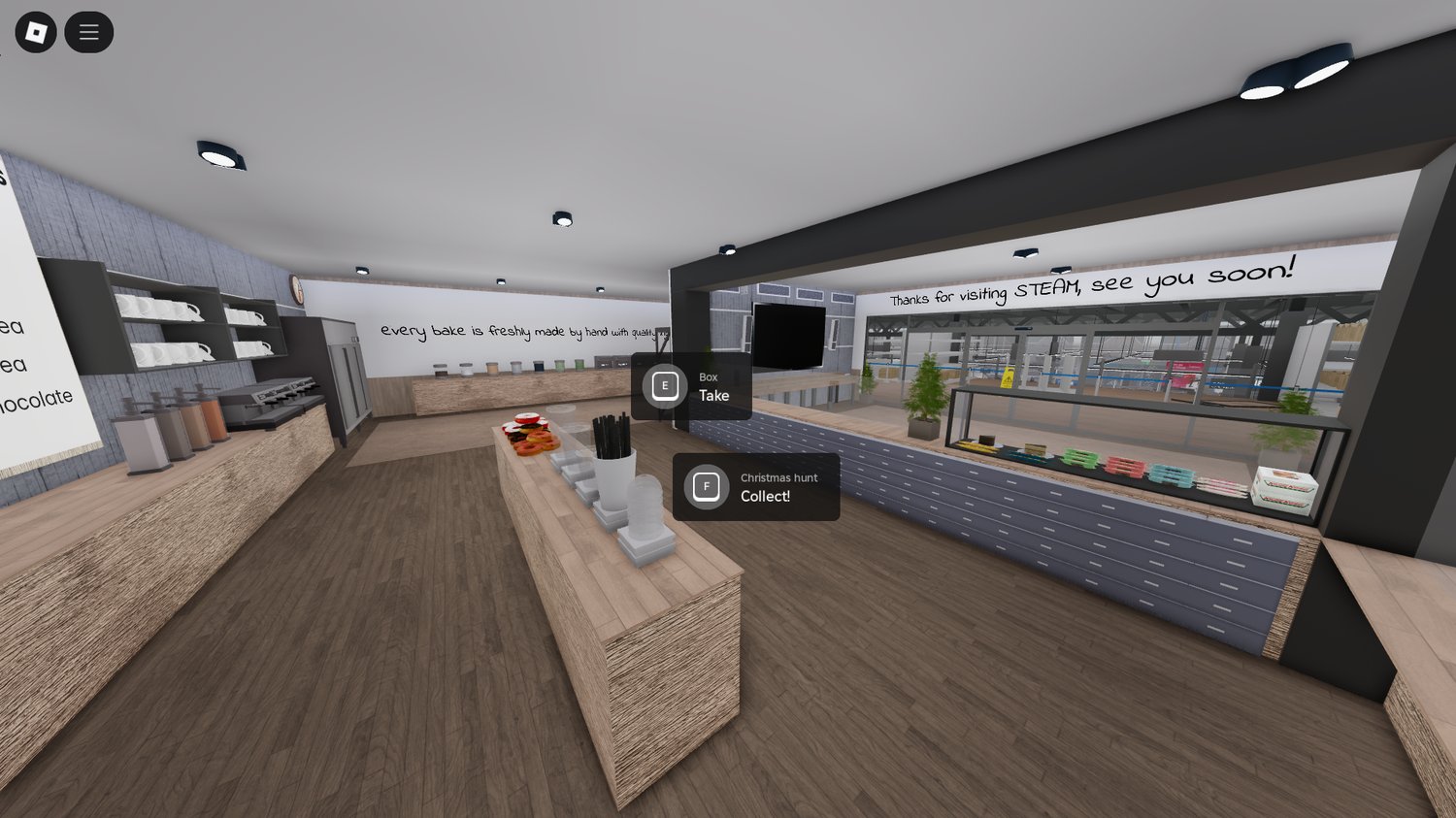 Wide hallway with shop entrances on both sides