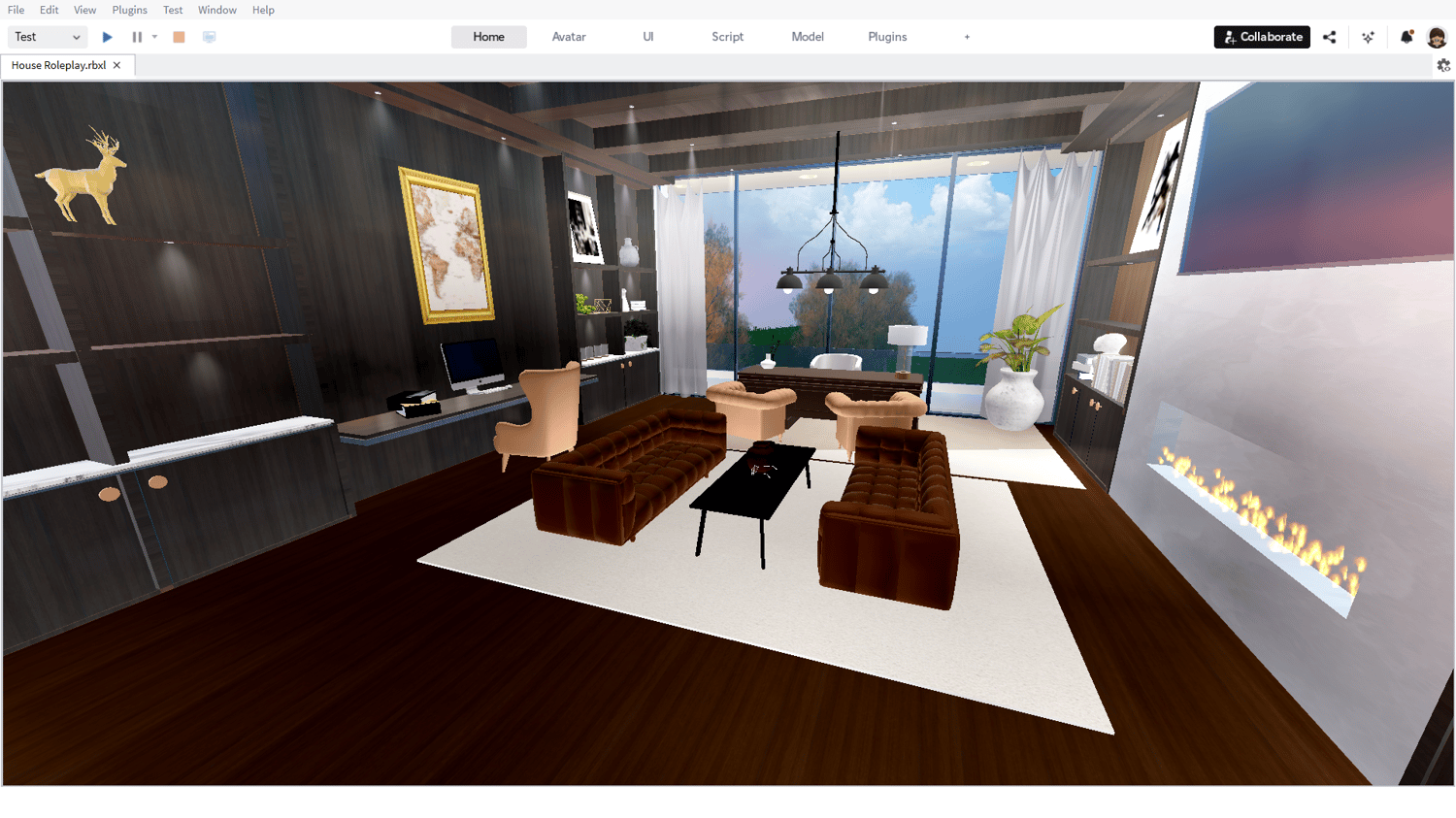Kitchen and dining area with realistic interior