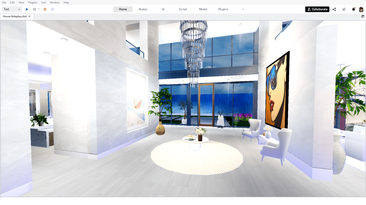 Staircase connecting three floors of mansion