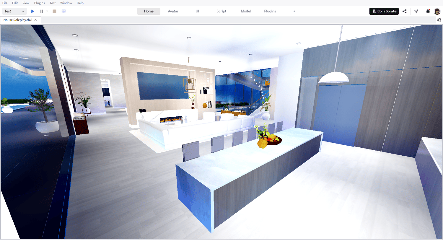 Night-time lighting inside Roblox luxury home