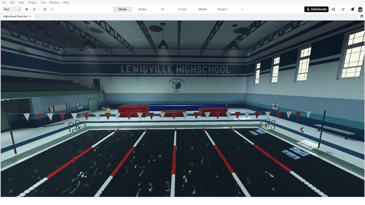 Wide-angle view of aquatic facility interior