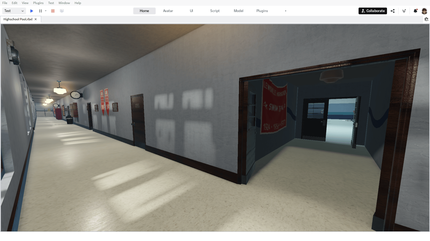 Main pool hall with spectator seating and diving boards