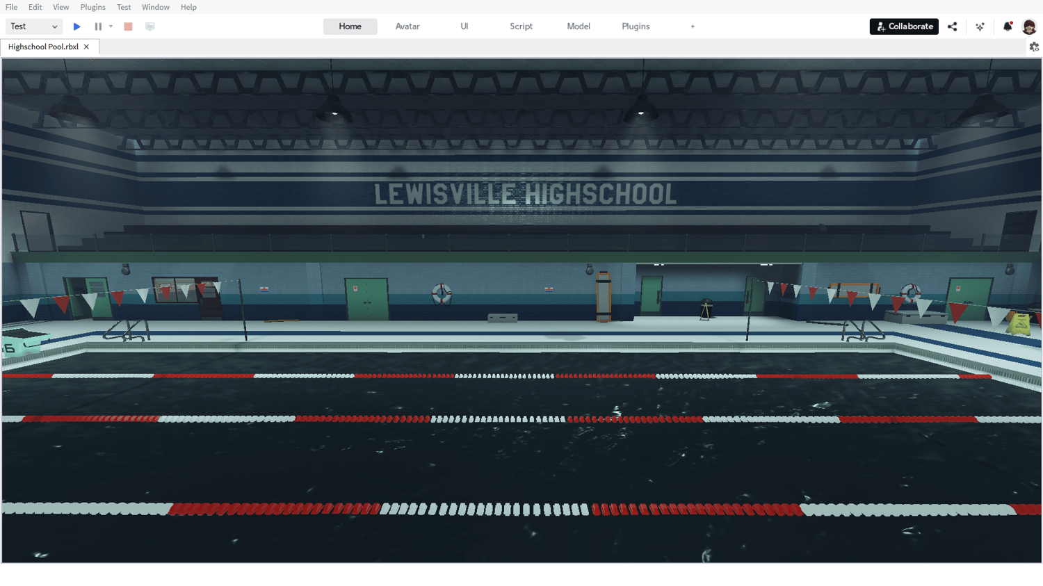 Detailed pool tiles and realistic indoor lighting