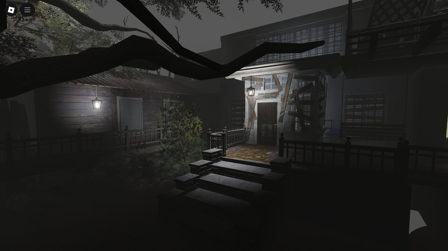 Exterior of Ethan’s Mansion at night in Roblox