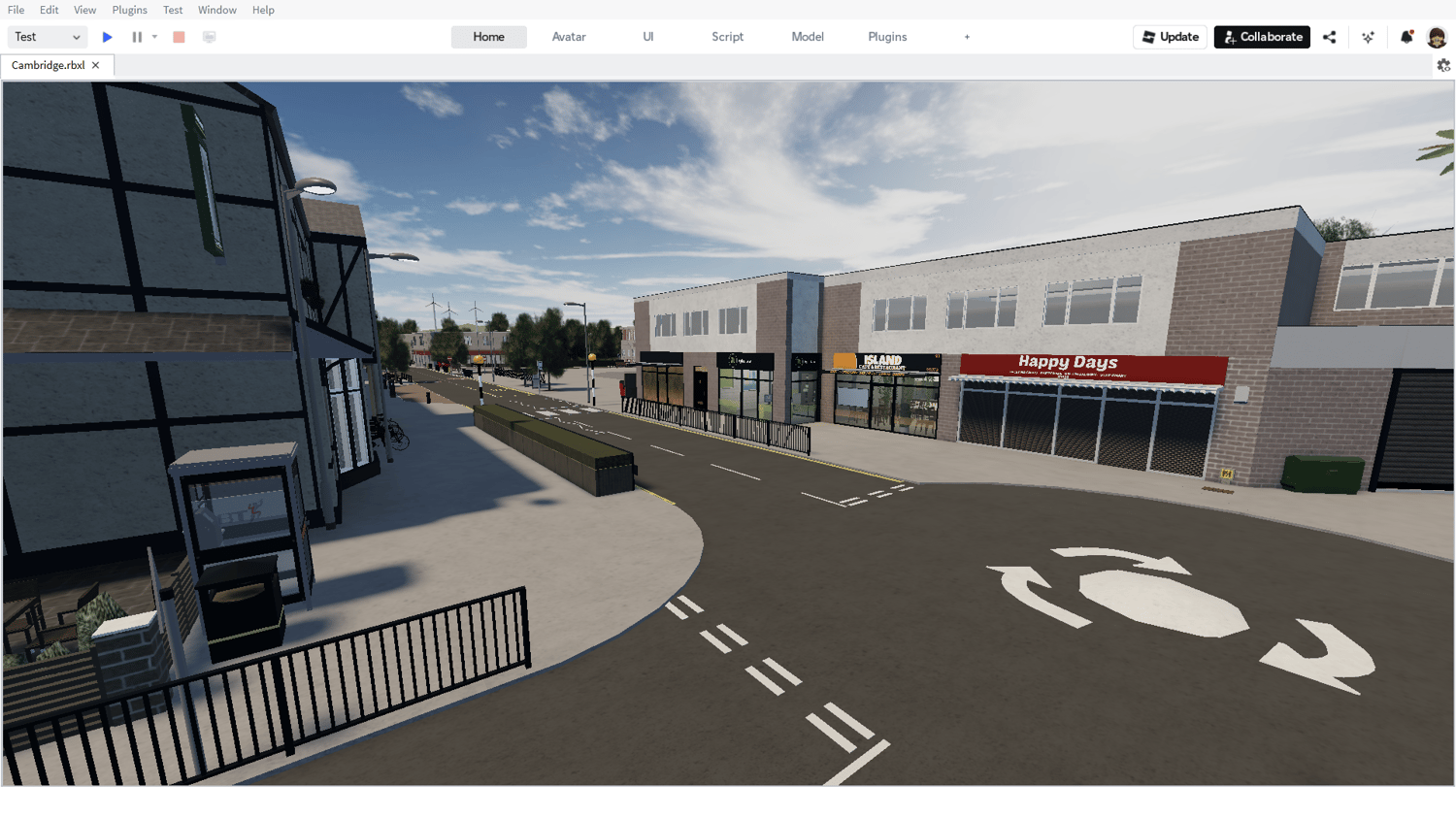 Park area with trees and walking paths