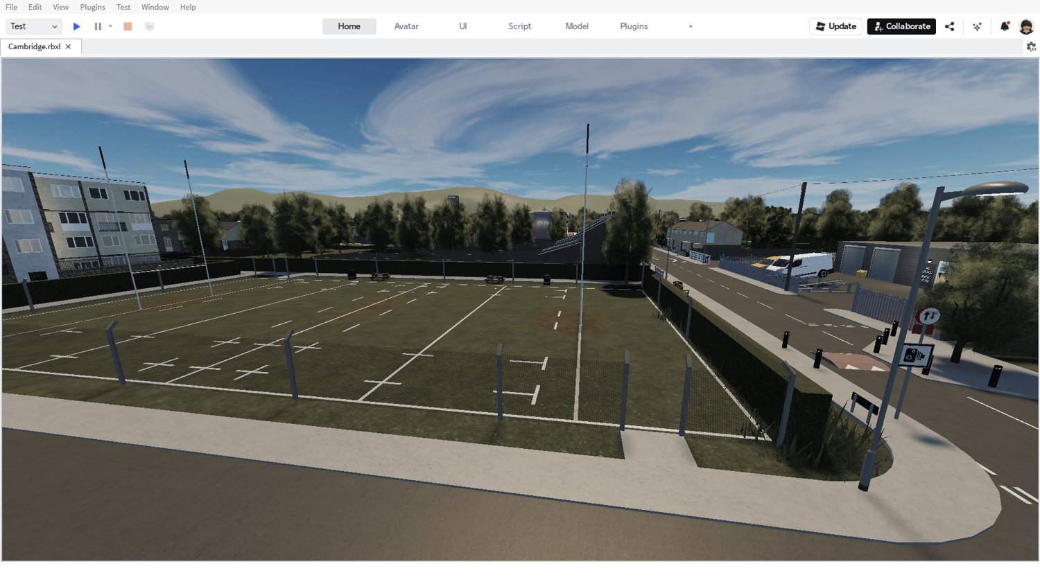 Detailed UK architecture and street lighting in Roblox