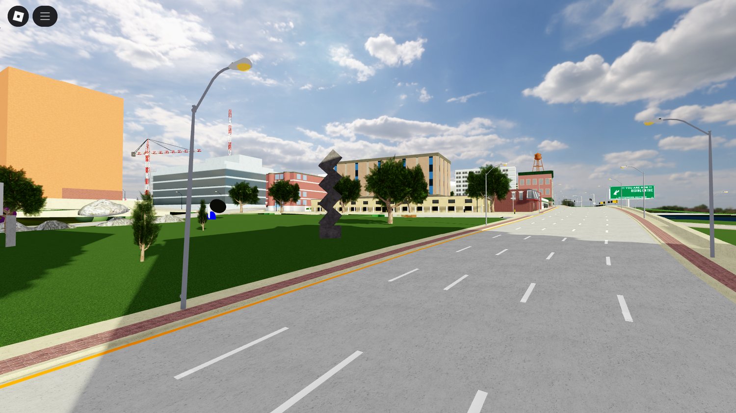 Commercial street with shops and signage