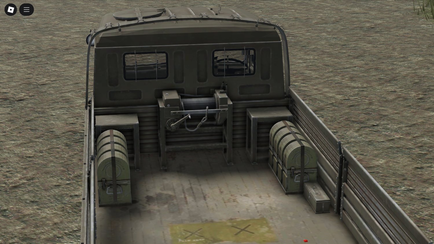 Military truck parked in Roblox logistics area