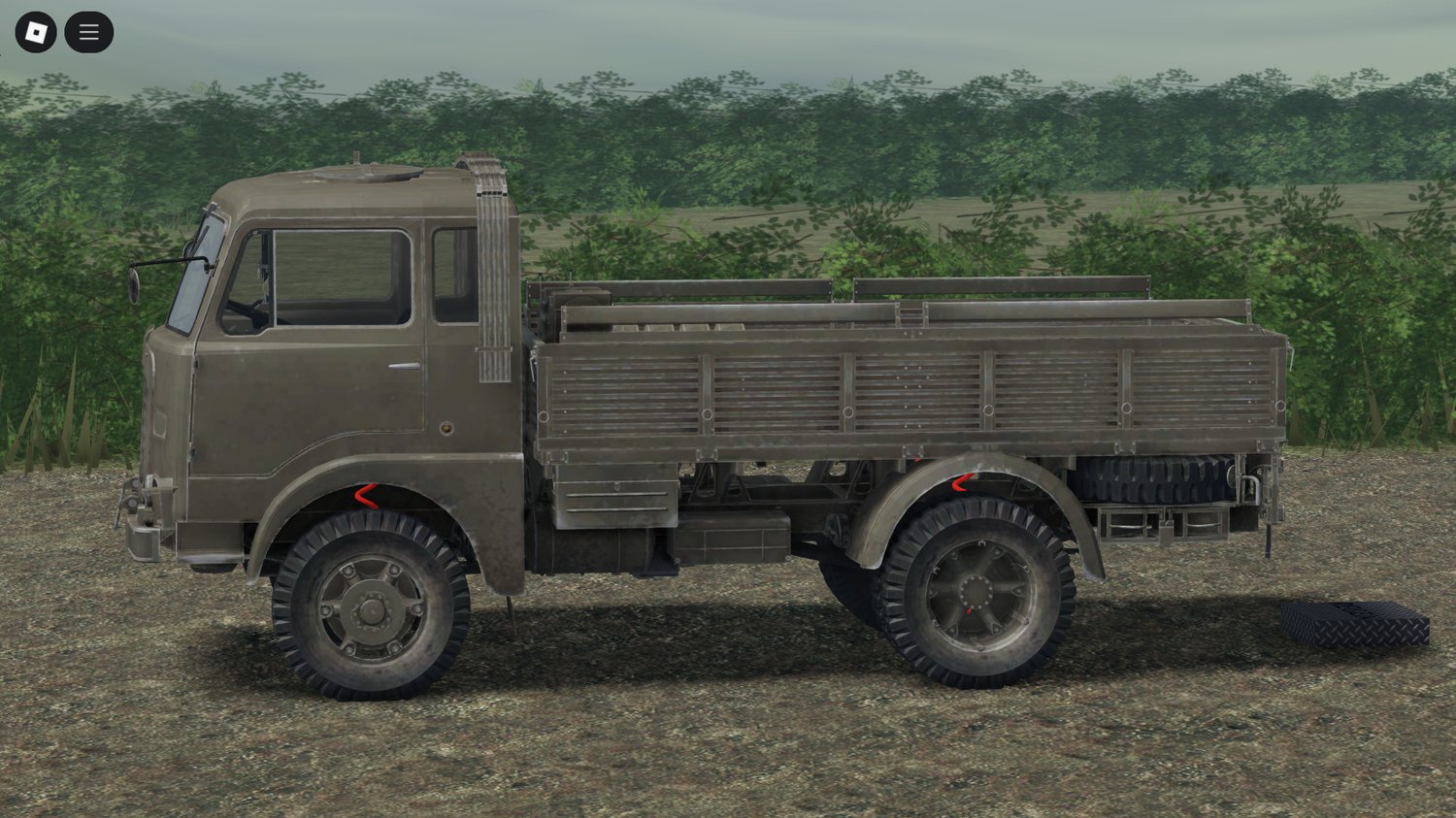 Driveable supply vehicle positioned on base road