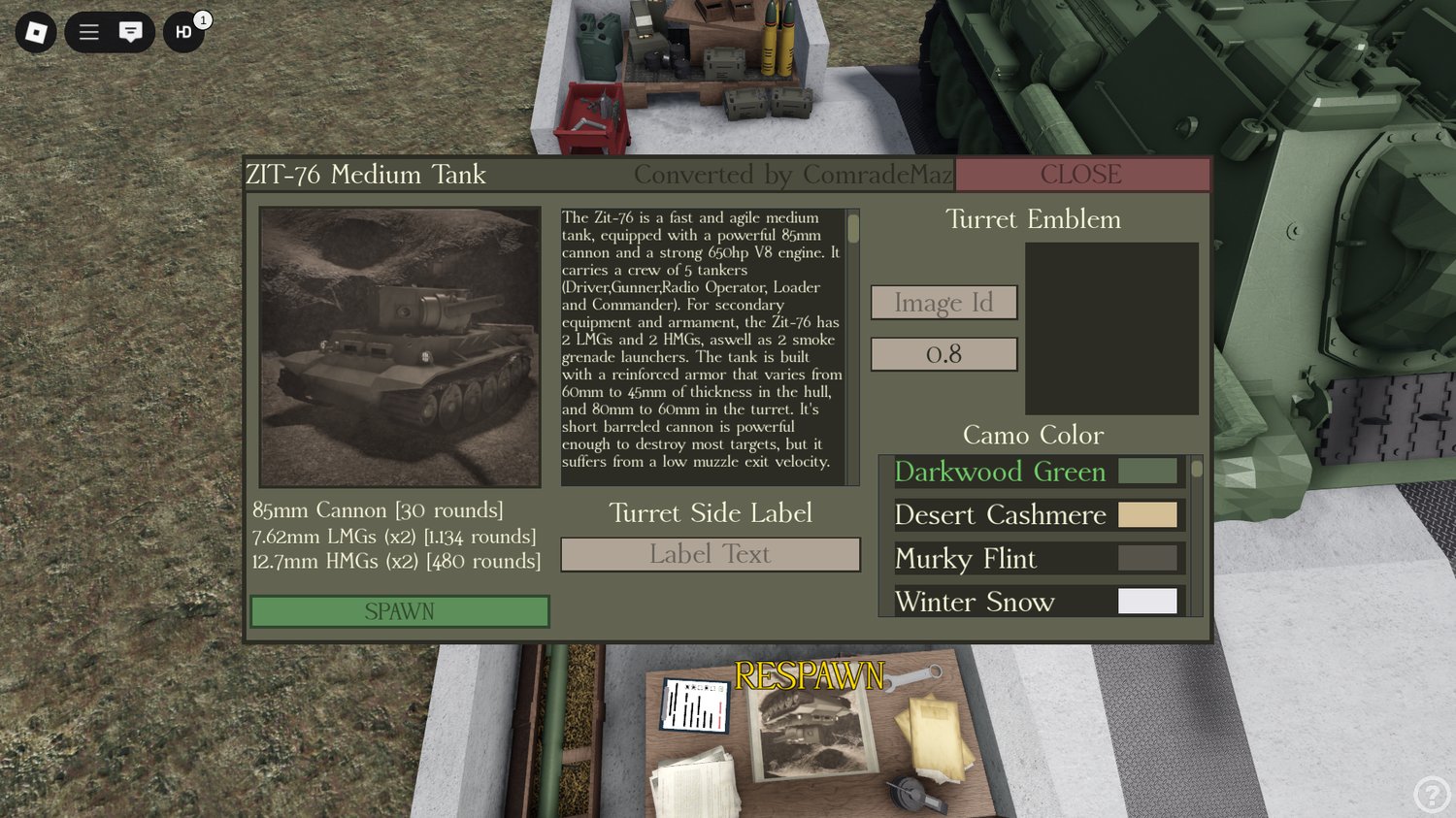 Soviet tank destroyer positioned in war roleplay map