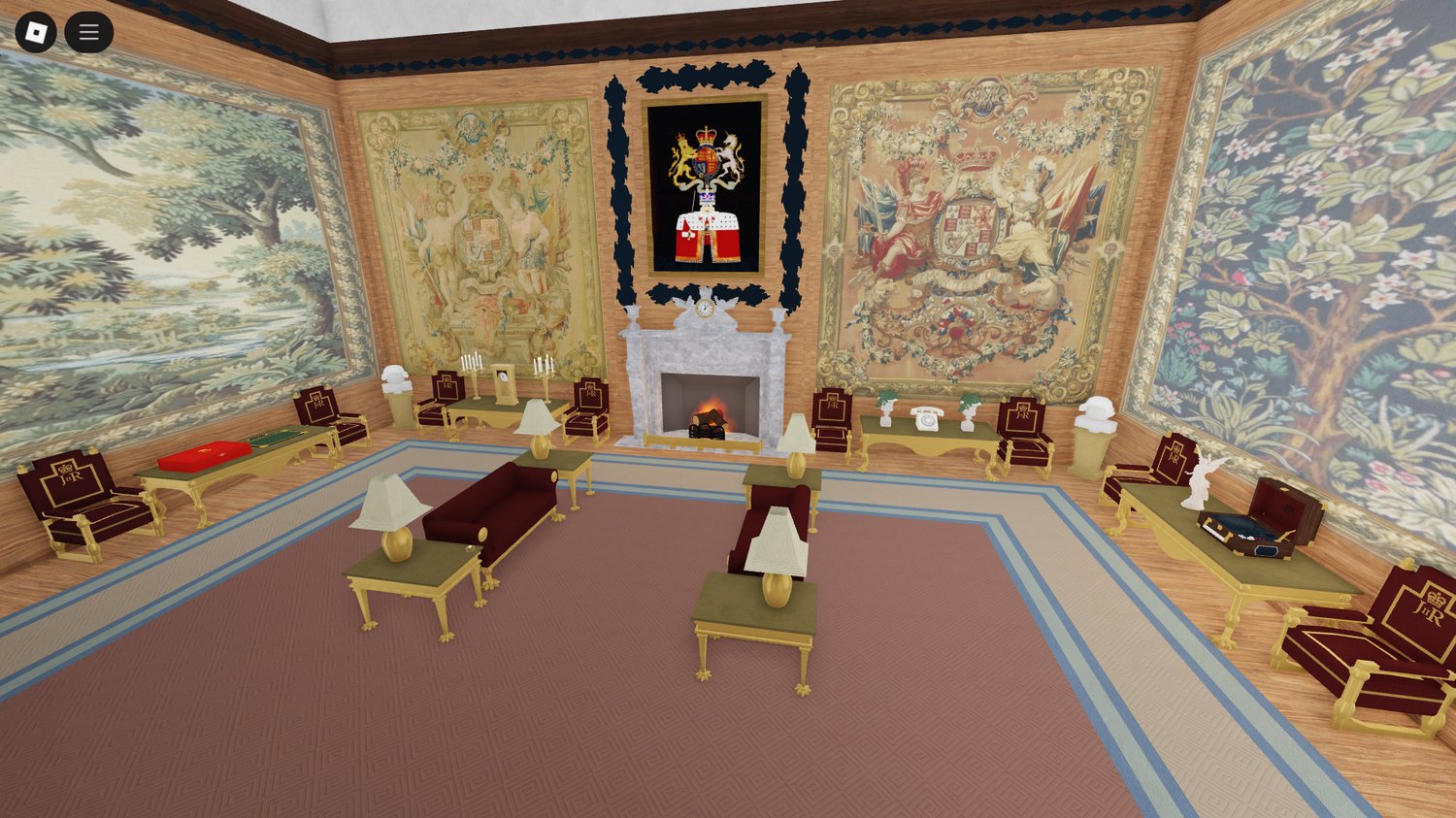 Officer standing with ceremonial saber inside royal hall