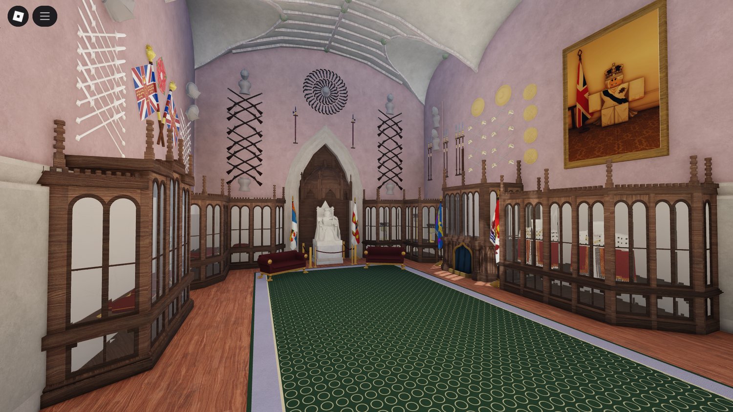 Escort vehicle parked at castle entrance walkway