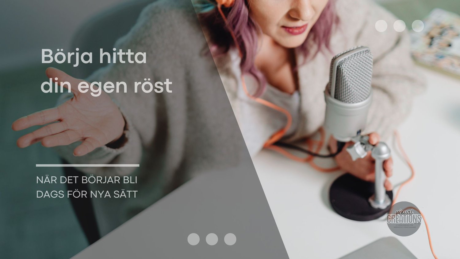 Börja hitta din egen röst [del 2]. Kvinna sitter vid ett bord och pratar i en mikrofon som står på bordet.