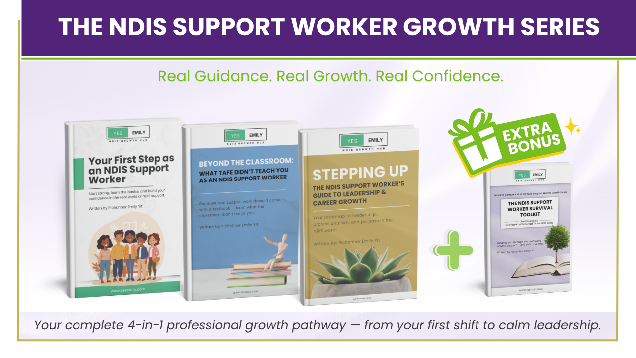 The NDIS Support Worker Growth Series cover image. 4 in 1 ebooks for support workers