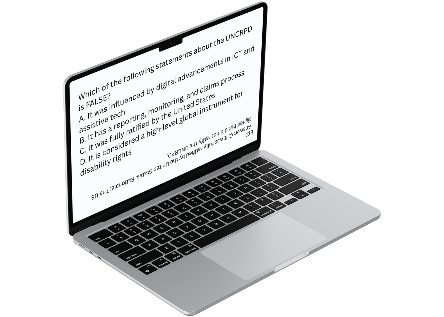 A personal computer displays a hard CPACC Practice question