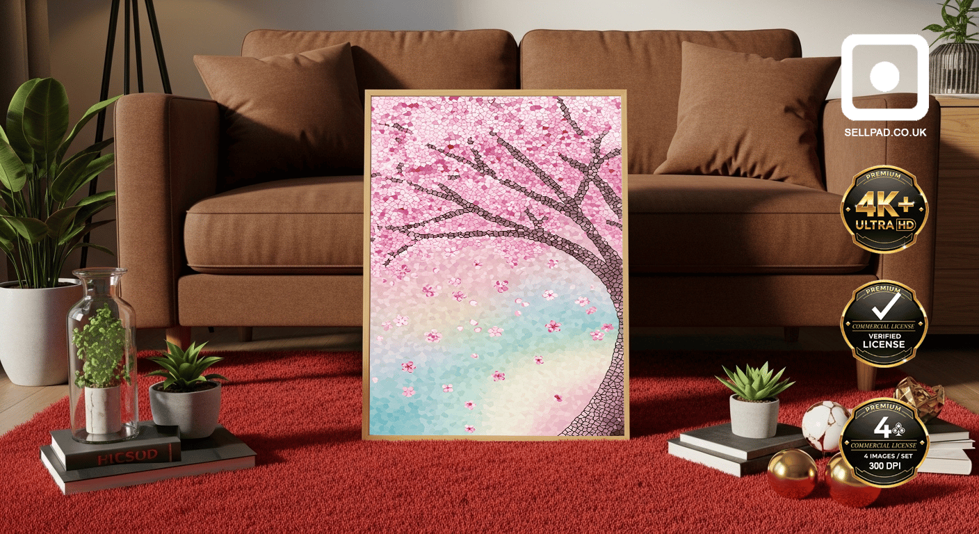 Abstract Cherry Blossom Digital Poster – Minimalist Wall Decor