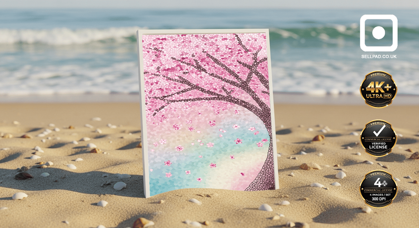 Abstract Cherry Blossom Digital Poster – Elegant Room Setting