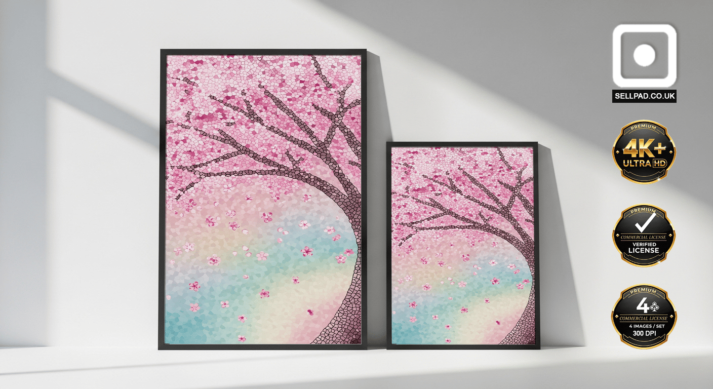 Abstract Cherry Blossom Digital Poster – Modern Lifestyle Wall Art