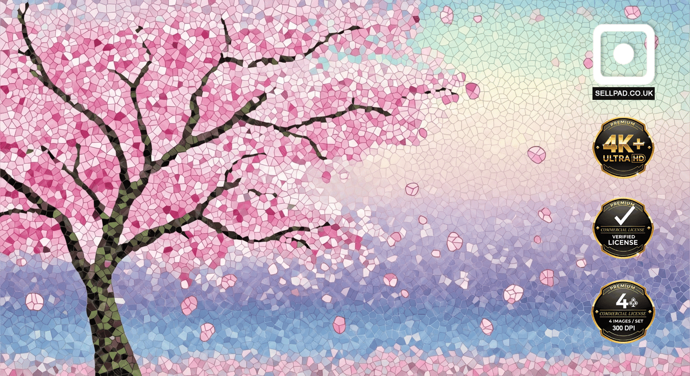 Abstract Cherry Blossom Digital Poster – Natural Light Wall Scene