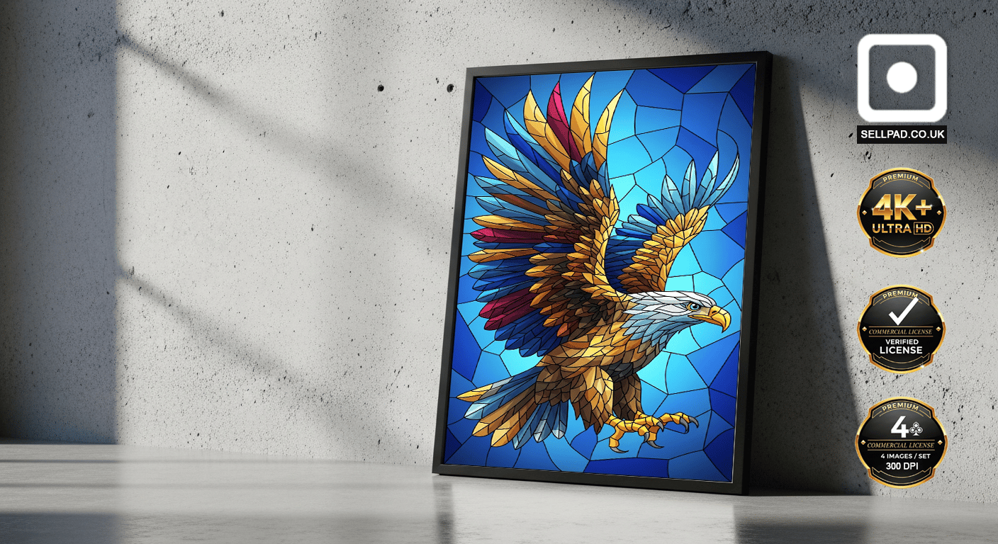 Vibrant Mosaic Eagle Abstract Digital Art – Simple Poster Presentation