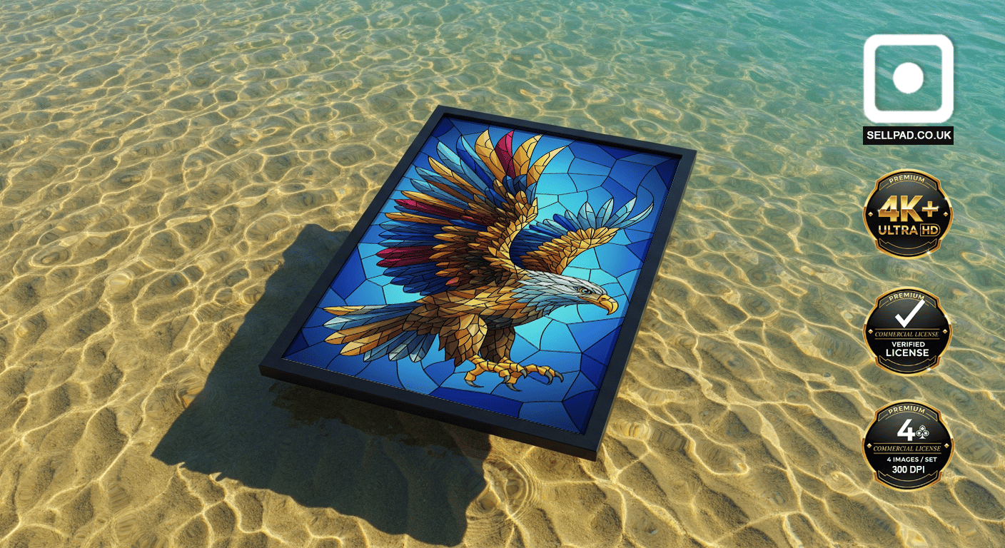 Vibrant Mosaic Eagle Abstract Digital Art – Framed Wall Artwork