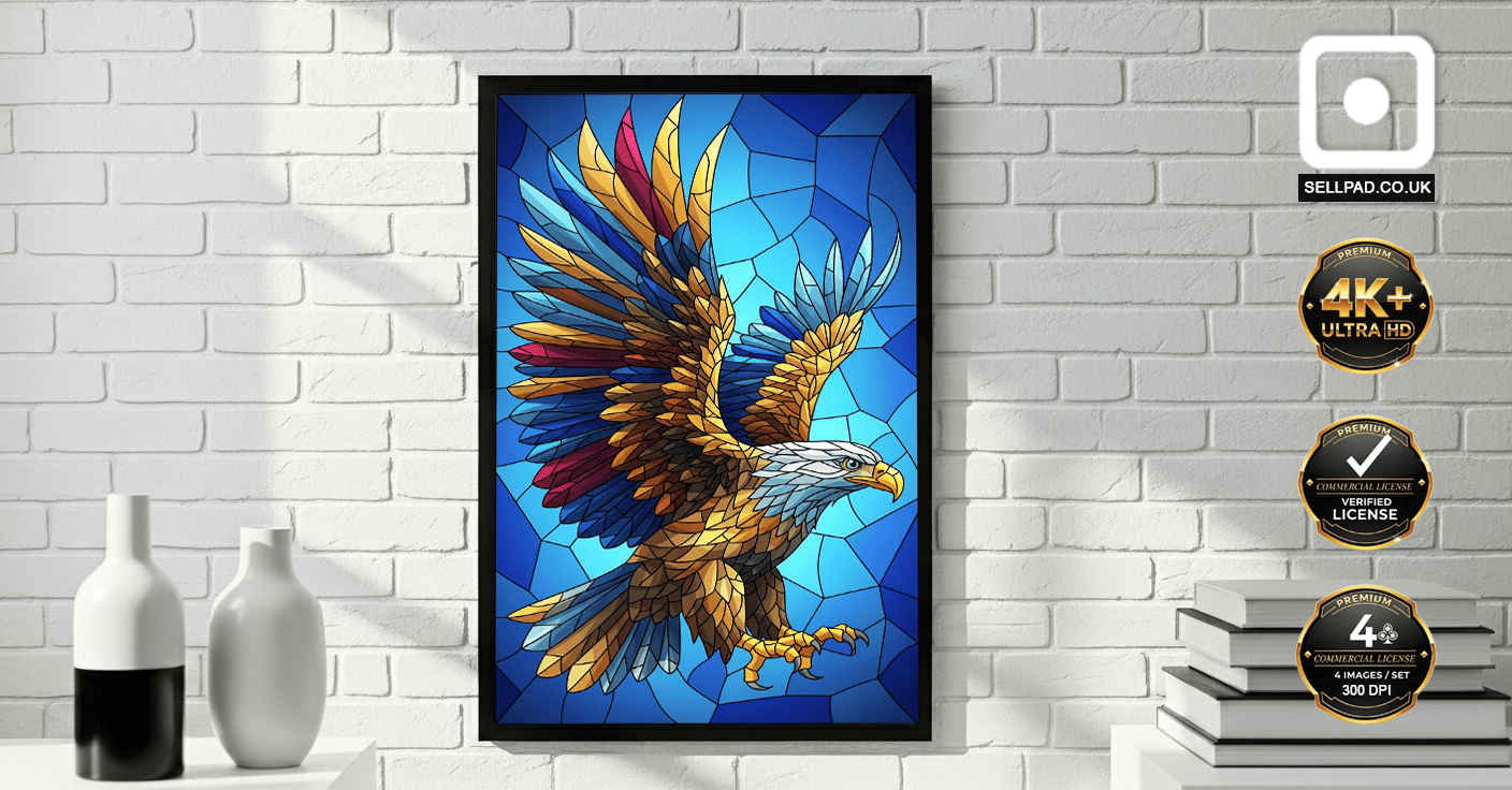 Vibrant Mosaic Eagle Abstract Digital Art – Framed Art Display Mockup