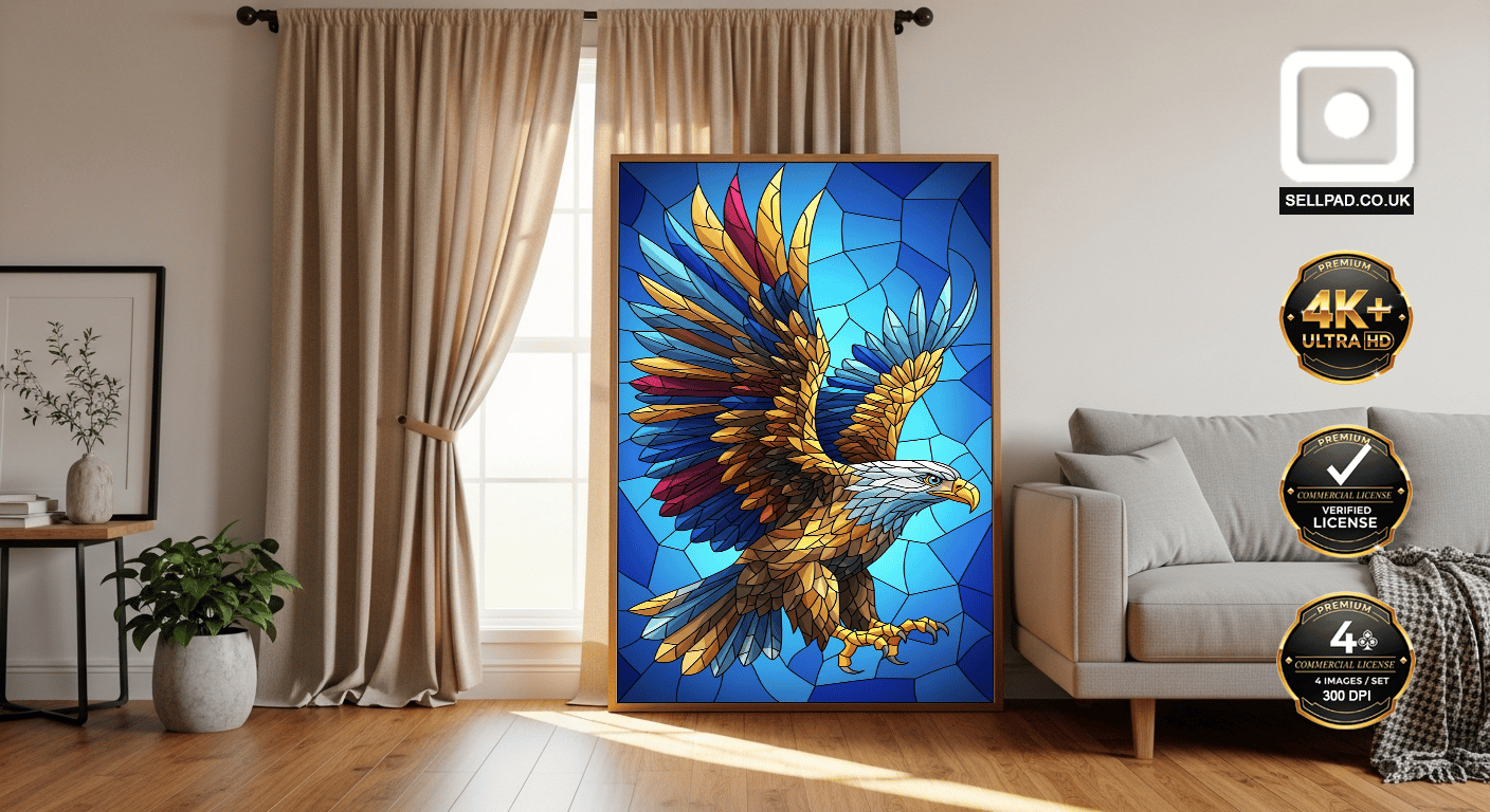 Vibrant Mosaic Eagle Abstract Digital Art – Simple Poster Presentation
