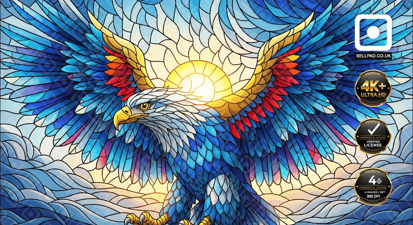 Vibrant Mosaic Eagle Abstract Digital Art – Gallery-Style Poster Scene